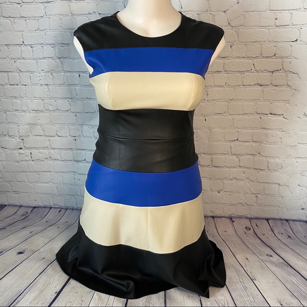 Muse multicolor stripe faux-leather dress